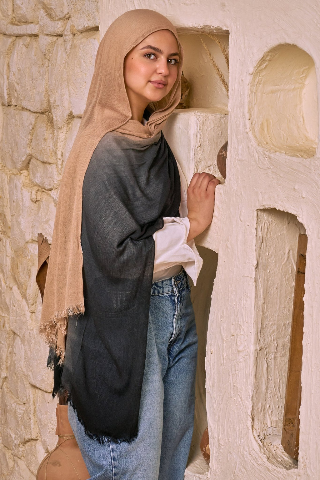 Linen Double Tone ( Beige X Black) - Eva veil