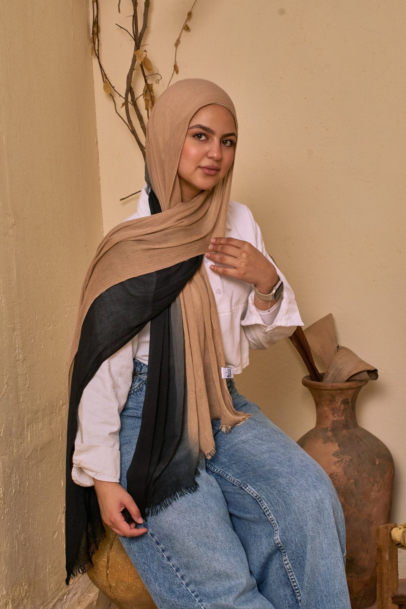 Linen Double Tone ( Beige X Black) - Eva veil